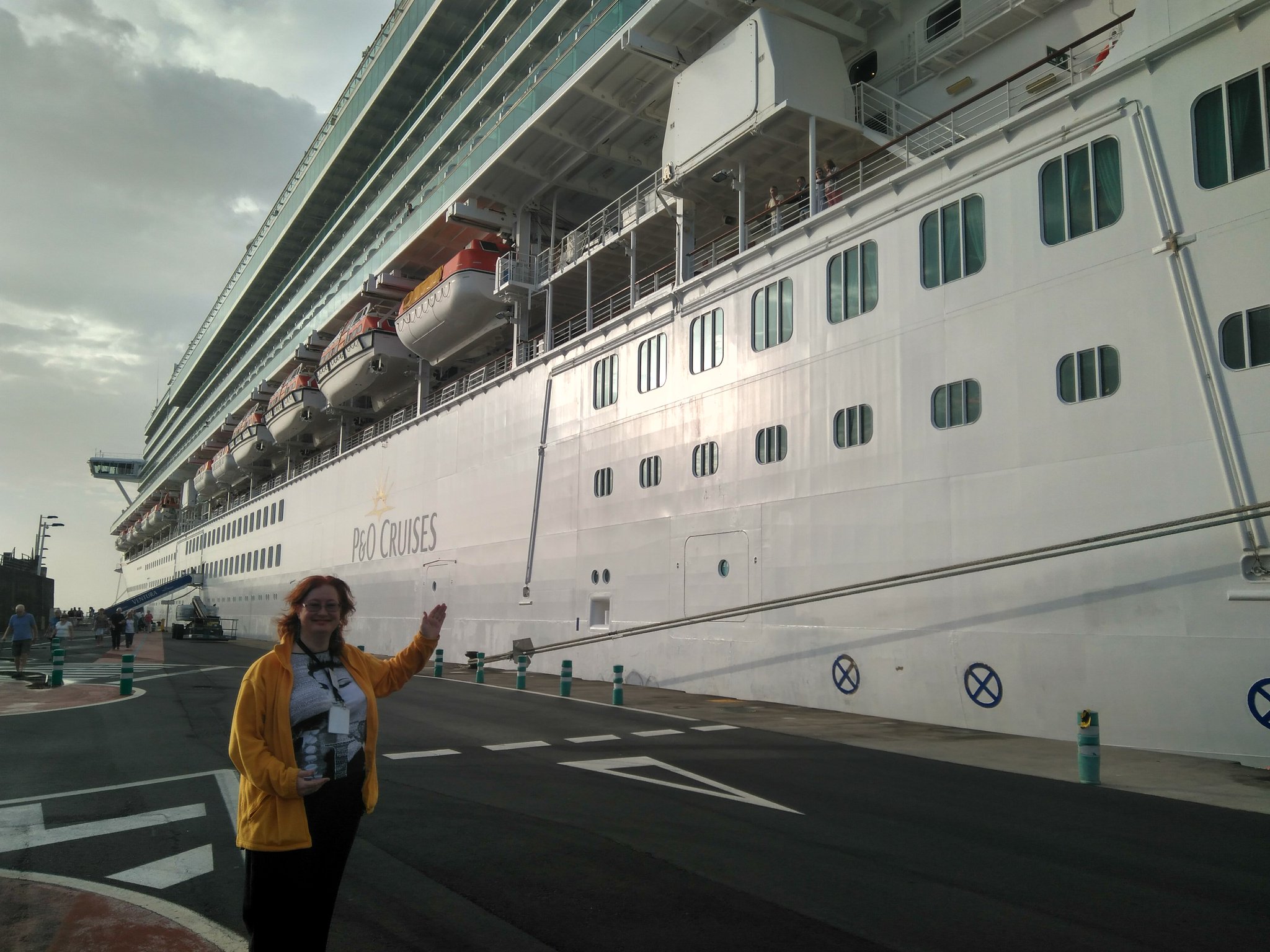 Me and the cruise ship Ventura in the harbour at Santa Cruz de La Palma