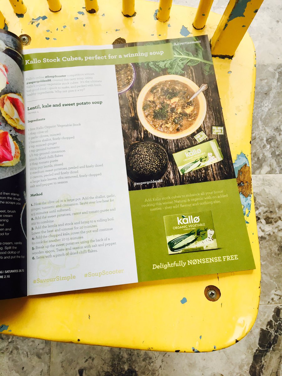 Thrilled to see my <a href="/saykallo/">Kallo</a> soup recipe in this month's <a href="/olivemagazine/">olive magazine</a> 😀#soupscooter
