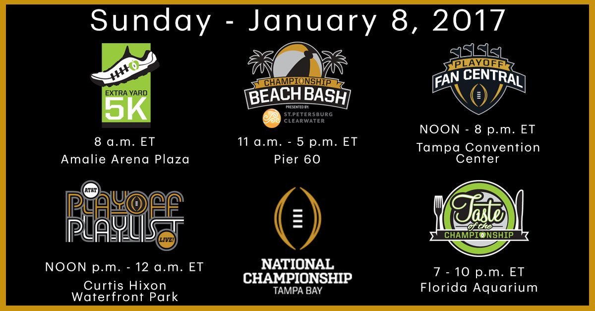 CFBPlayoff's tweet photo. An incredible Sunday is waiting for you! #NationalChampionship https://t.co/5tTDF1jBCc