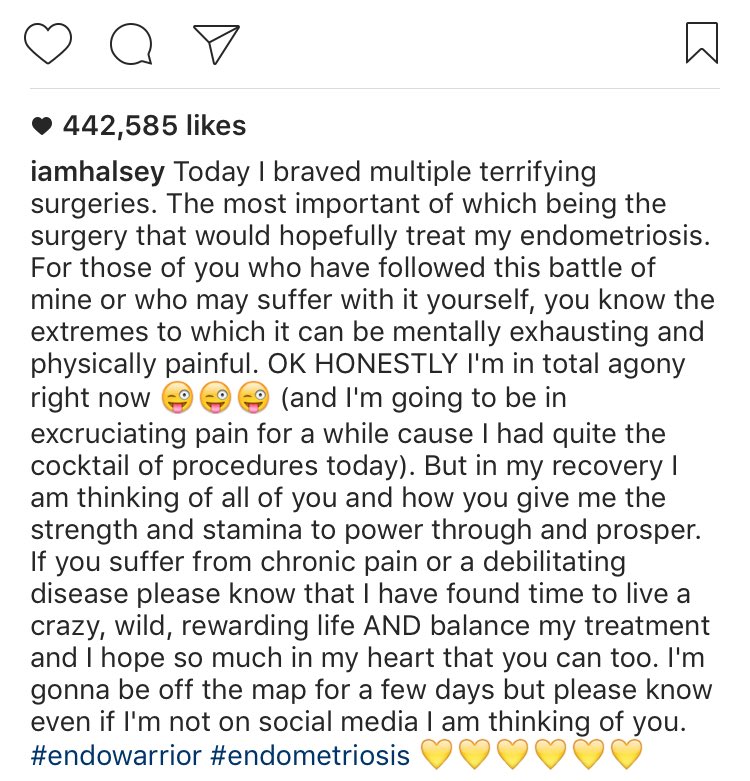 God bless you for speaking out <a href="/halsey/">halsey 🌸</a>. I too battle endometriosis - like other women - and the more we talk, the better. All the best.❤️