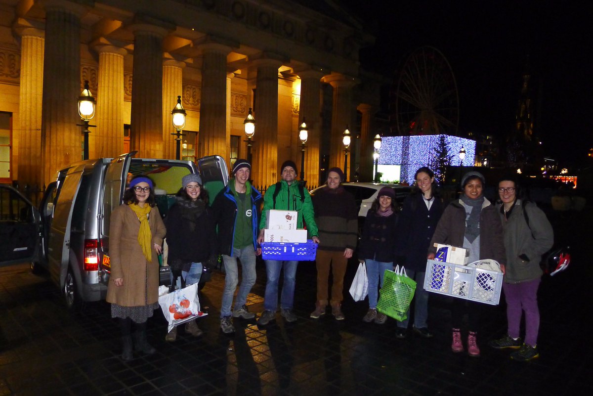 Great team effort with <a href="/FoodSharingEd/">Food Sharing Edinburgh</a> <a href="/EdinburghCoop/">Edinburgh Student Housing Co-op</a> to save over 1tn #food from Xmas market &amp; set about feeding #belliesnotbins