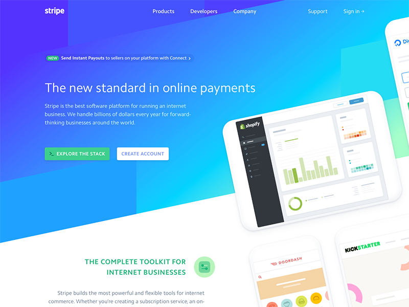 uxpowertools's tweet photo. Check out the beautiful non-rectangular headers in @bdc's site design for @stripe. More of this #tinytrend here: https://t.co/LVH45zxdKu https://t.co/UAqYKTcegk