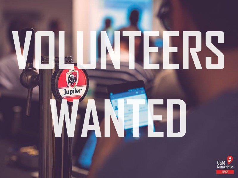 #VOLUNTEERSWANTED Need 5 bénévoles pour la 100ième du #cafenlg le 18/01! Intéressé(e)s? liege@cafenumerique.org #RTplease