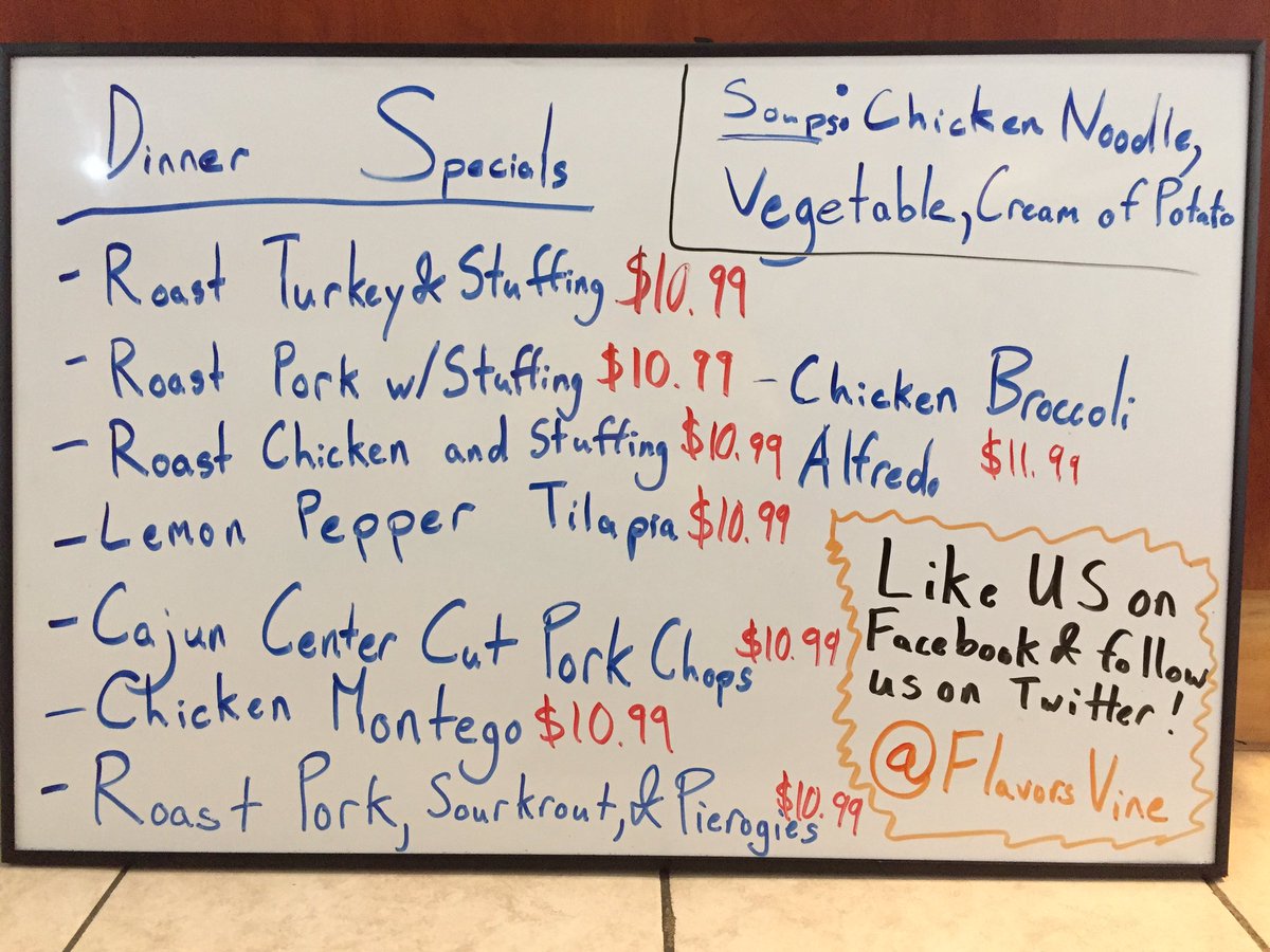 Come in tonight to cheer on your favorite #NFL team and try our delicious homemade dinner specials! Only at #FlavorsOnTheVine