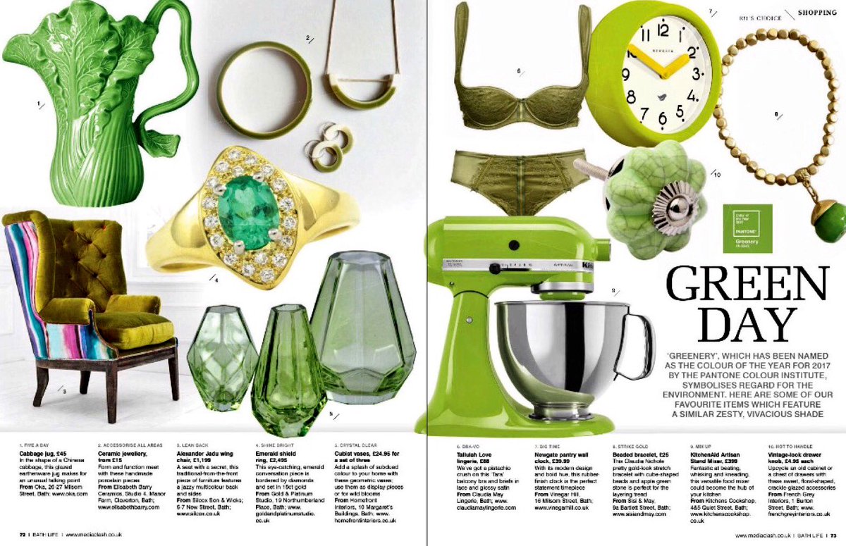 'Greenery' is <a href="/pantone/">PANTONE</a>'s colour of the year. Here are some of our favourite items in similar vivacious shades, from #Bath shops