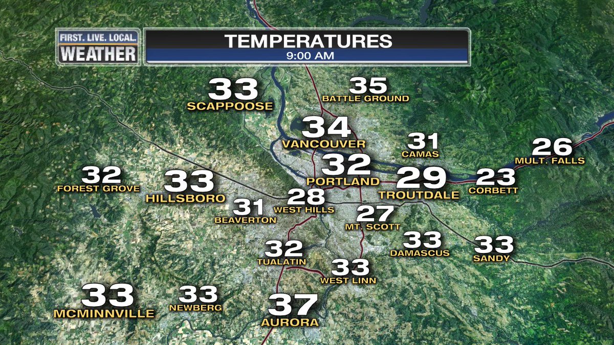fox12weather's tweet image. Temperatures are running in the low 30s with areas of freezing rain, where it's a little warmer seeing just rain. Still very slick outside.