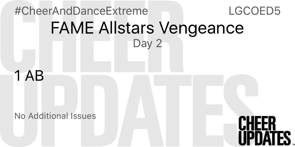 cheerUPDATES's tweet photo. FAME Allstars Vengeance LGCOED5:
1 AB

#CheerAndDanceExtreme https://t.co/TRmd3ps7ij
