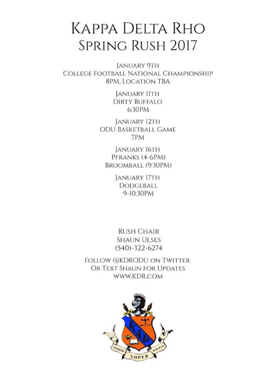 NORFOLKDR's tweet photo. Spring rush is finally here, make sure to come out to our events and meet some of our brothers. #RushKDR https://t.co/S3u4BMHpDG