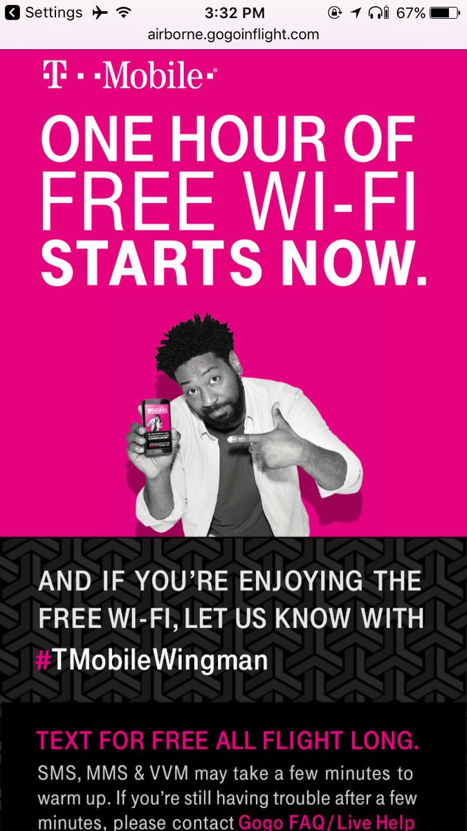 j_guiliano's tweet image. I will be enjoying this free hour of wifi and unlimited text on my flight back to Chicago! #TMobileWingman #GoGoInFlight @JohnLegere