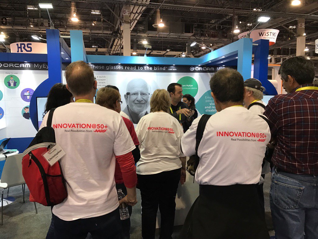 BarryGoldNV's tweet photo. Visiting @OrCam glasses that read to low vision or blind @AARPNV @AARPInnovation #cesaarp https://t.co/3UcJzW1f85