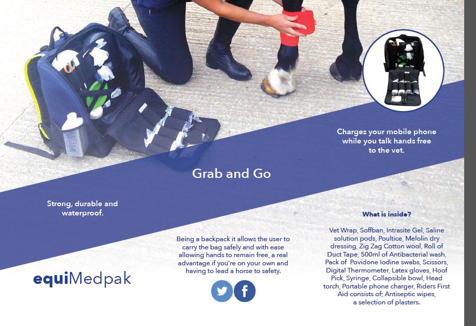 equimedpak's tweet photo. January Sale fully equipped equiMedpak NOW ONLY Β£59.99 Have in the lorry or on the yard just GRAB & GO #equinehour #Equinefirstaid https://t.co/XHOGTZtQPC