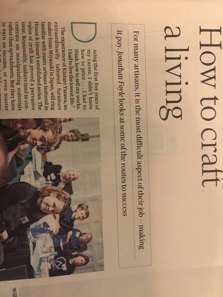 Great article in FT weekend "How to craft a living" and good to see our Crafts Council Hothouse mentee <a href="/CharlesDedman/">Charles Dedman</a>