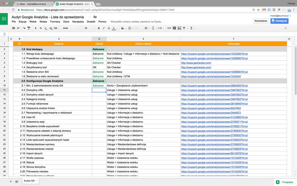 Jak poprawne skonfigurować konto <a href="/googleanalytics/">Google Analytics</a>? Lista 70+ zadań na warsztat gotowa. Mogę ruszać do pracy. Dzień dobry poniedziałku!