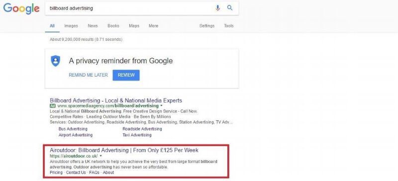 go_amplify's tweet image. Great day for our client, Airoutdoor. We&apos;ve achieved them top spot in Google for &quot;Billboard Advertising&quot;. A highly competitive search term.