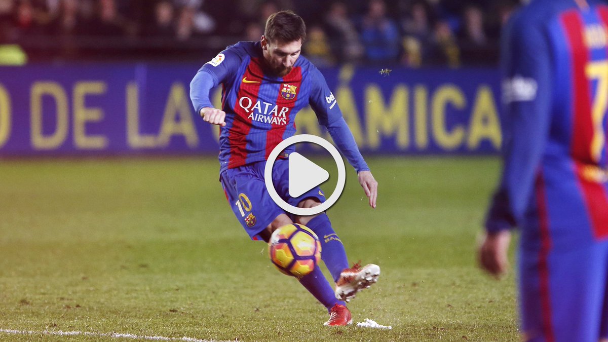 Il gol di Messi (Barcellona) su punizione al 90' contro il Villarreal