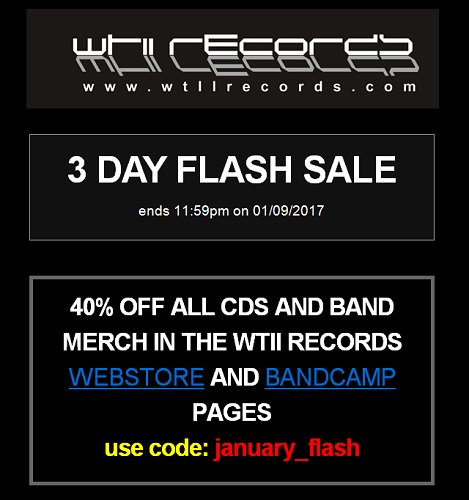 Draven_Taylor's tweet photo. 40% Off!
WTII Records 3 Flash Sale!
https://t.co/1BAR4xmpz8
#Musiceternal #Sale #WTIIRecords #Discount https://t.co/wmBwut4c0K