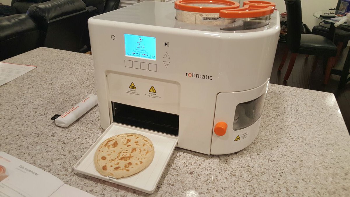 thoughtstring's tweet photo. First @rotimatic roti! Looks and tastes great. What a way to start the year.#HealthyEating #Kitchenbots #morefreetime https://t.co/HbJSm1xdcn