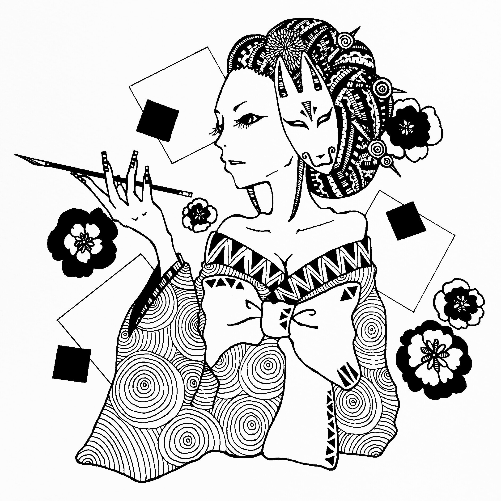 Aska Designer 成人の日ですね 新成人の皆様 おめでとうございます 花魁イラストですが 着物はきちんと着る事をおすすめします W 成人の日 和服 イラスト イラストレーター デザイナー Askaart4life 花魁 ペン画 絵描きさんと繋がりたい