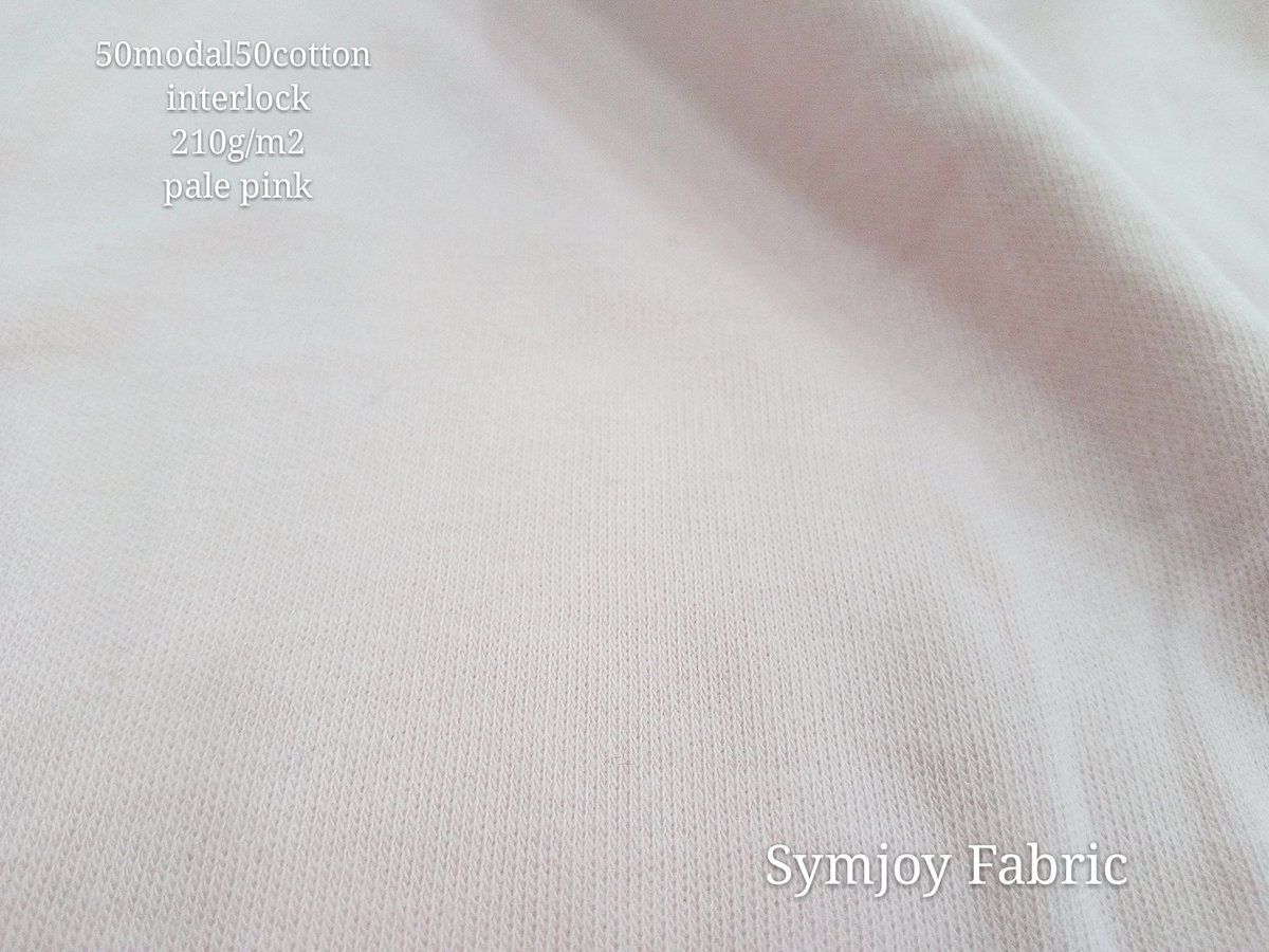 #Symjoy Stock Fabric#
50%modal 50%cotton interlock, 210g/m2,pale pink colour
Very soft and durable,Suitable for Baby suit!