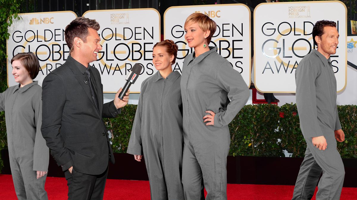 TheOnion's tweet photo. Mandatory Unisex Golden Globes Uniforms Keep Focus On Stars’ Work https://t.co/AkX3HFwBhb https://t.co/P2DmpfJ3gH