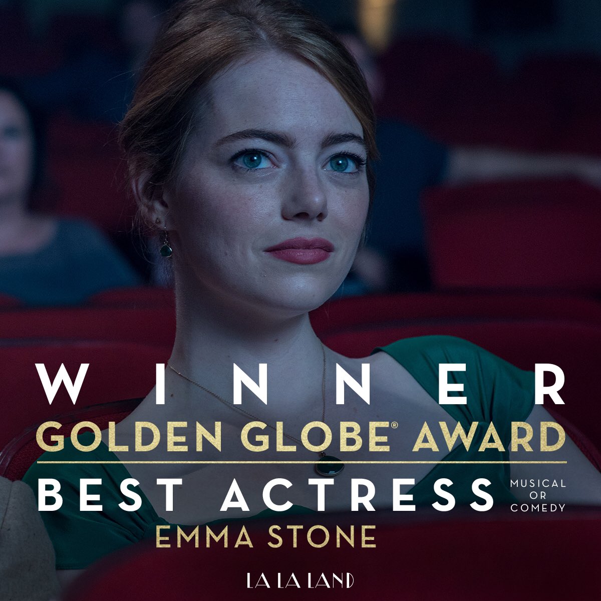 LaLaLand's tweet image. Here’s to the ones who dream. Congratulations to #LALALAND’s Emma Stone for her #GoldenGlobes Best Actress win! 💃 lions.gt/lalalandtickets