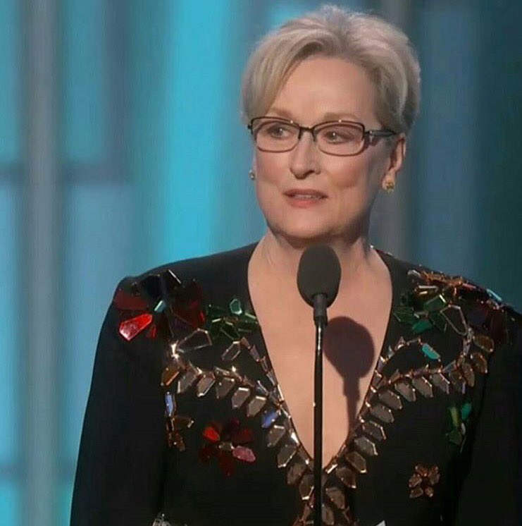 BrookeNewton's tweet photo. Maybe the only thing more inspiring than #MerylStreep 's acting is her beautiful #GoldenGlobes speech. Can she run for #president? Please? https://t.co/fLW9Jx8Qwv