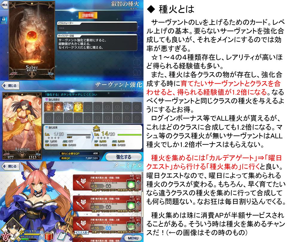 タ陽 薙 Fgo初心者へ 種火 各種素材 イベントについて Fategoは各種素材のドロップ率が非常に渋いゲームだ 再臨が出来ない と壁にぶち当たっている人も多いだろうが 基本は イベントを待つ だ Fatego