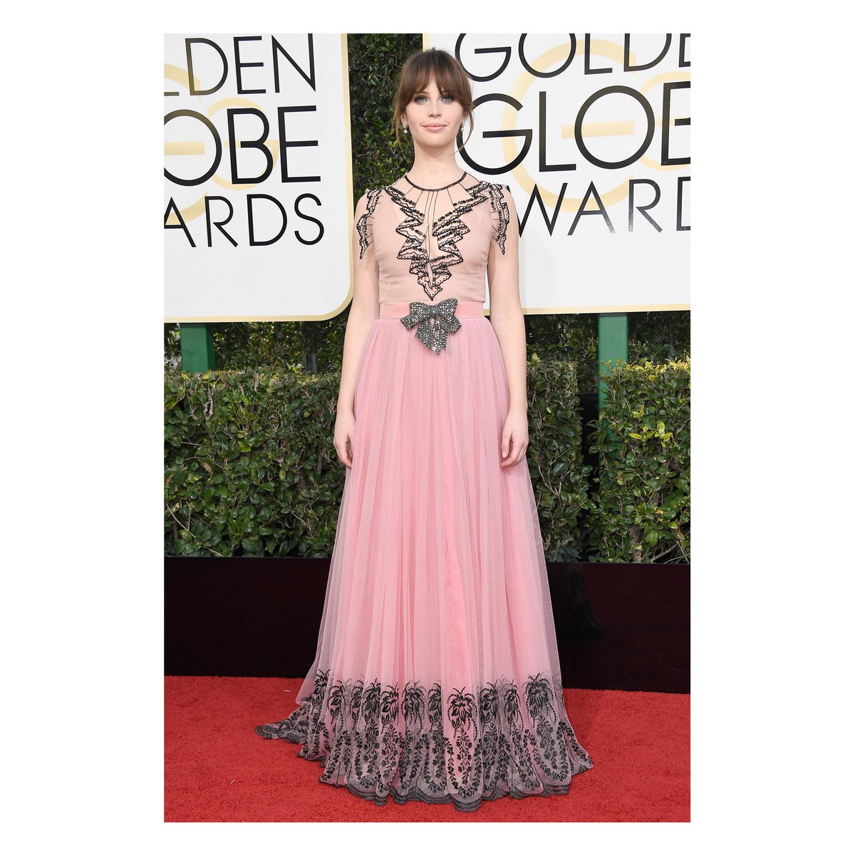 Presenter at the @goldenglobes, #FelicityJones in a #Gucci silk tulle gown with trompe l'oeil beading. Presenter at the @goldenglobes, #FelicityJones in a #Gucci silk tulle gown with trompe l'oeil beading.