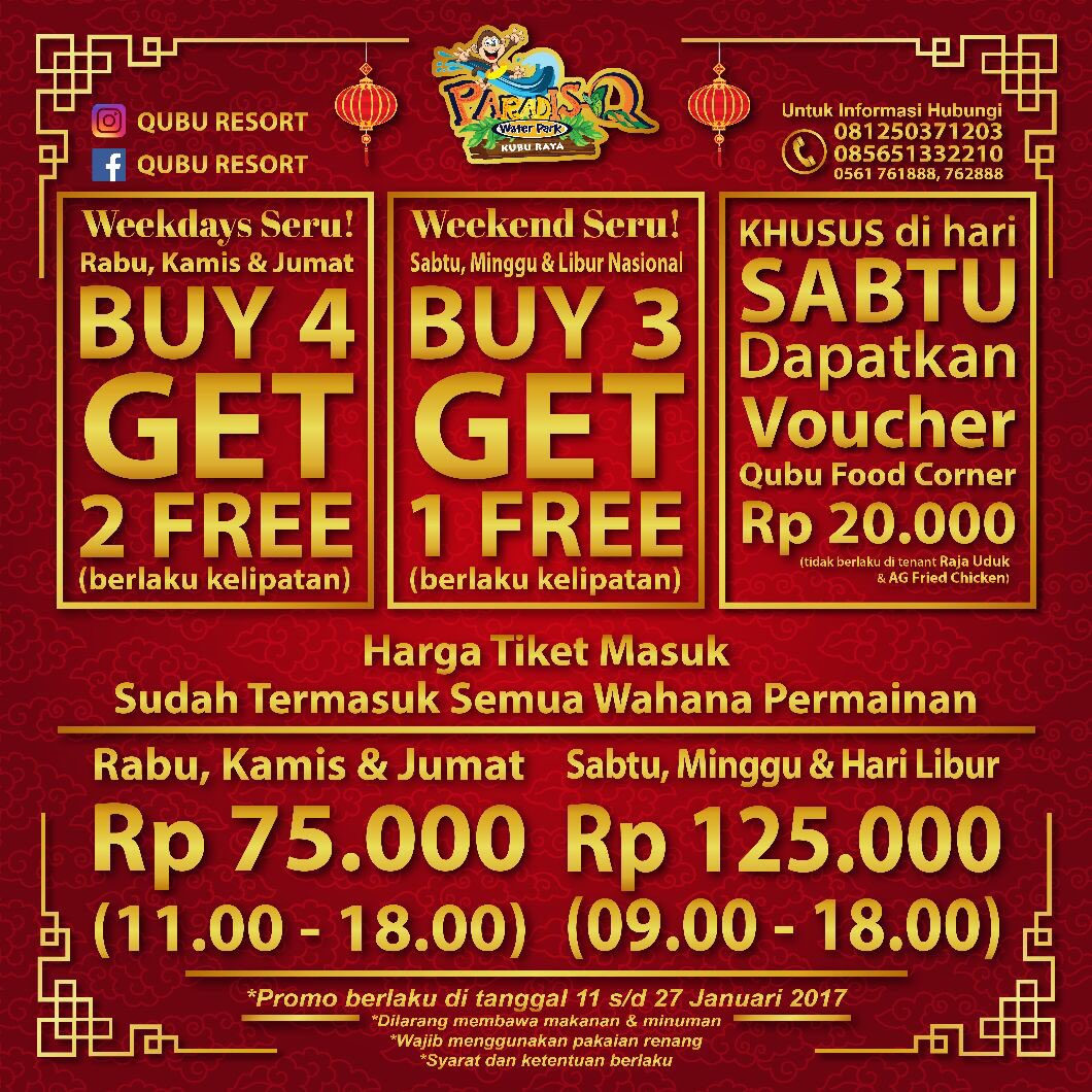 QubuResort's tweet photo. Semarak menyambut Tahun Baru Imlek Paradis-Q Water Park memberikan promo special berlaku dari tanggal 11 Januari 2017 s/d 27 Januari 2017. https://t.co/IV46eOiB30
