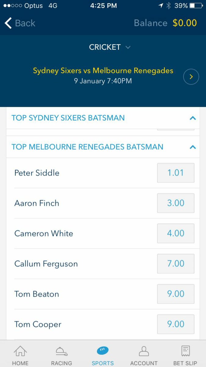 ElliottForbes's tweet photo. @BBL not saying @petersiddle403 is a bad batsmen, but surely $1.01 is a bit short from @WilliamHill https://t.co/nYIsMzkN7X