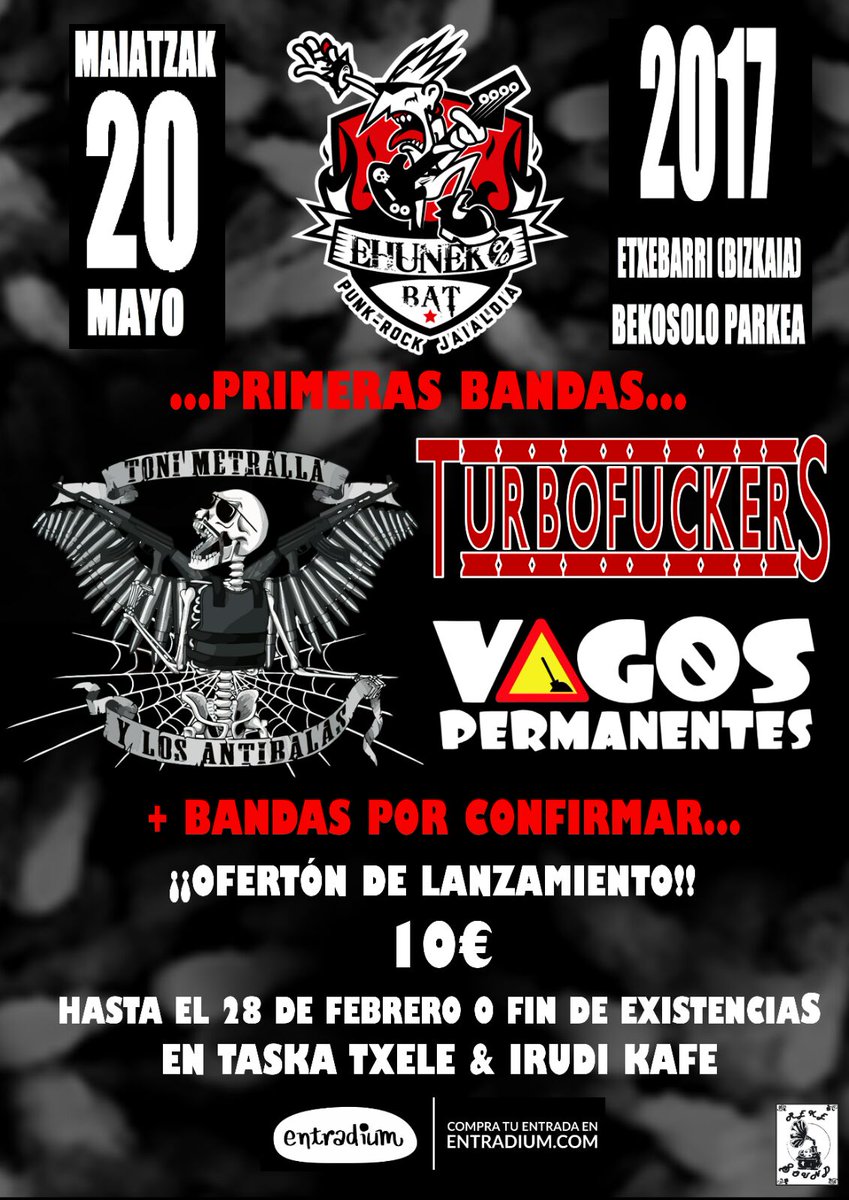 EhunekoBat's tweet image. Etxebarri: Taska Txele o Irudi Kafe
Entradium.com
10€ de momento, 3 GRUPAZOS
@vagospermanente 
@ToniMetrallaABS 
@FuckersTurbo