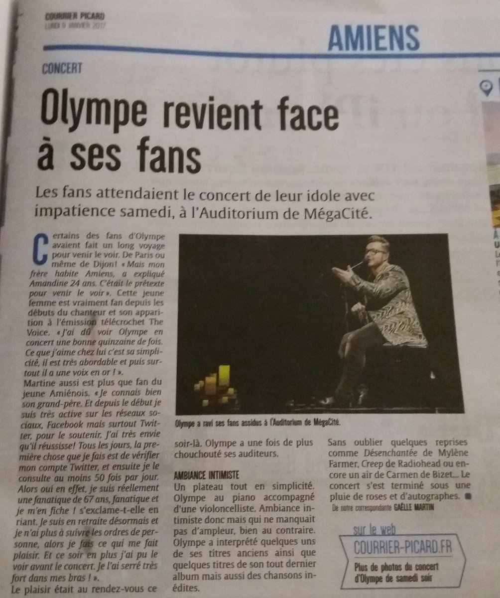 iamsonia80's tweet photo. Article d'@OlympeMusic dans le @CourrierPicard très belle article 😊👌 https://t.co/MCwgB1iQzv