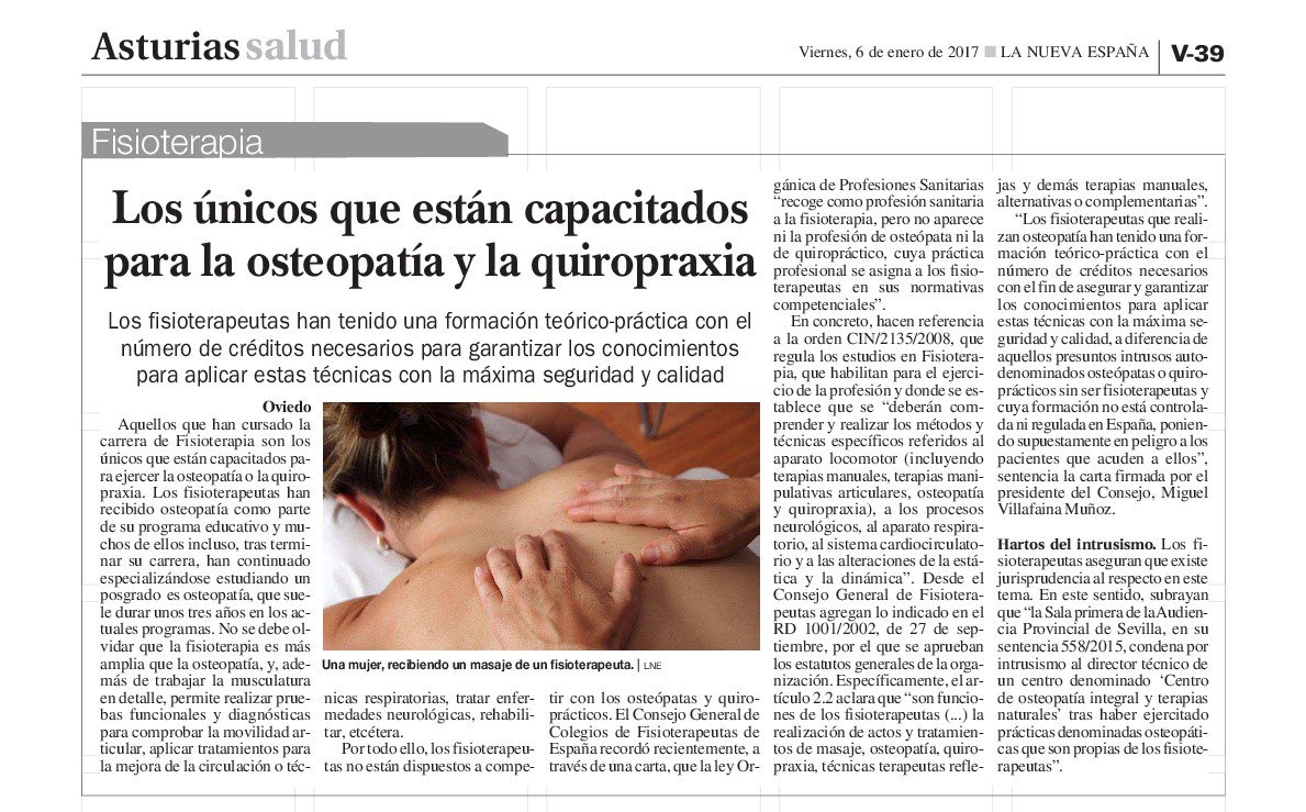 Cofispa's tweet photo. Empezamos semana con nuestra primera aparición de 2017 en el especial salud de @lanuevaespana #Fisioterapia #Osteopatía #Quiropraxia https://t.co/pNpV1vFFpk