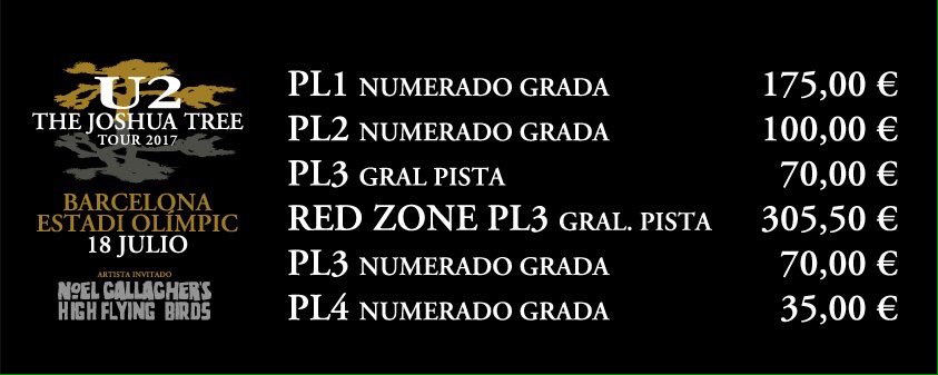 U2 + Noel Gallaguer - 18/07/2017 - Estadi Olímpic - entrades només on-line el 16/01 - <a href="/U2/">U2</a> <a href="/NoelGallagher/">Noel Gallagher</a> Via <a href="/LiveNationES/">Live Nation España</a>