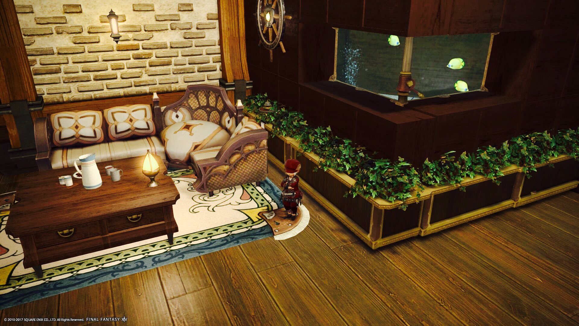 Mako Atomos בטוויטר アクアリウムを楽しむ大人の部屋 水槽が90度にガラス張りになっているように見えるのと うっすらライトアップされているので魚の影も映ります 黒渦団の航海士の私室 Ff14ハウジング見せて17 Ff14ハウジング