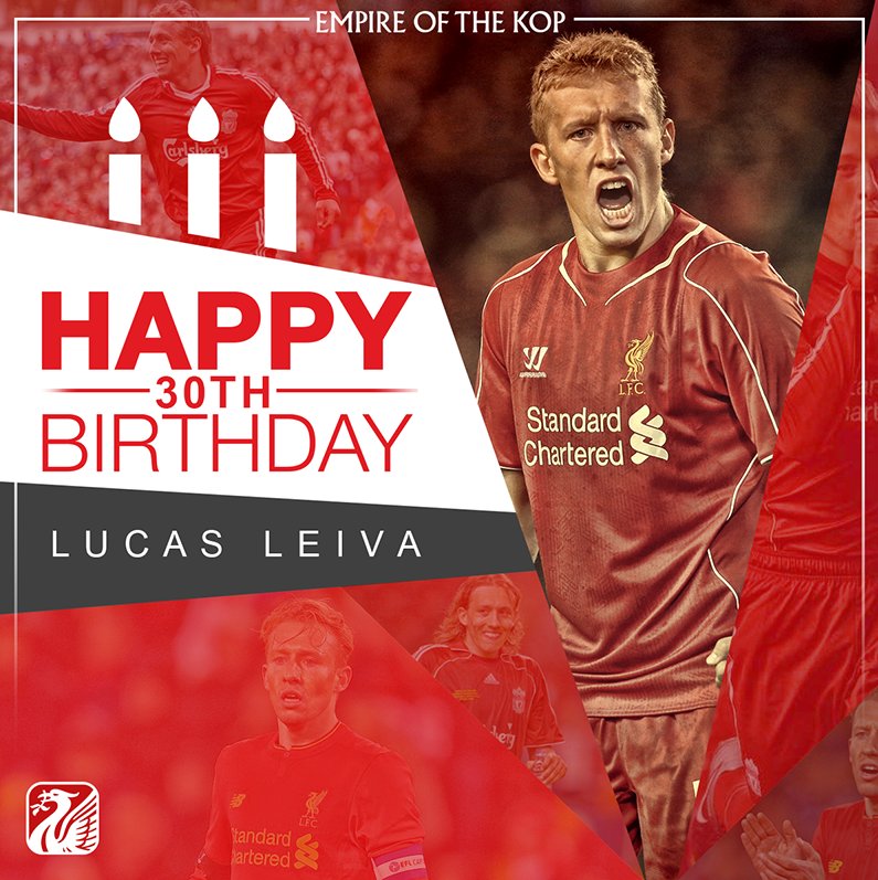 328 appearances 6 goals  1 LFC POTY award 10 years of service Happy 30th Birthday Lucas Leiva 