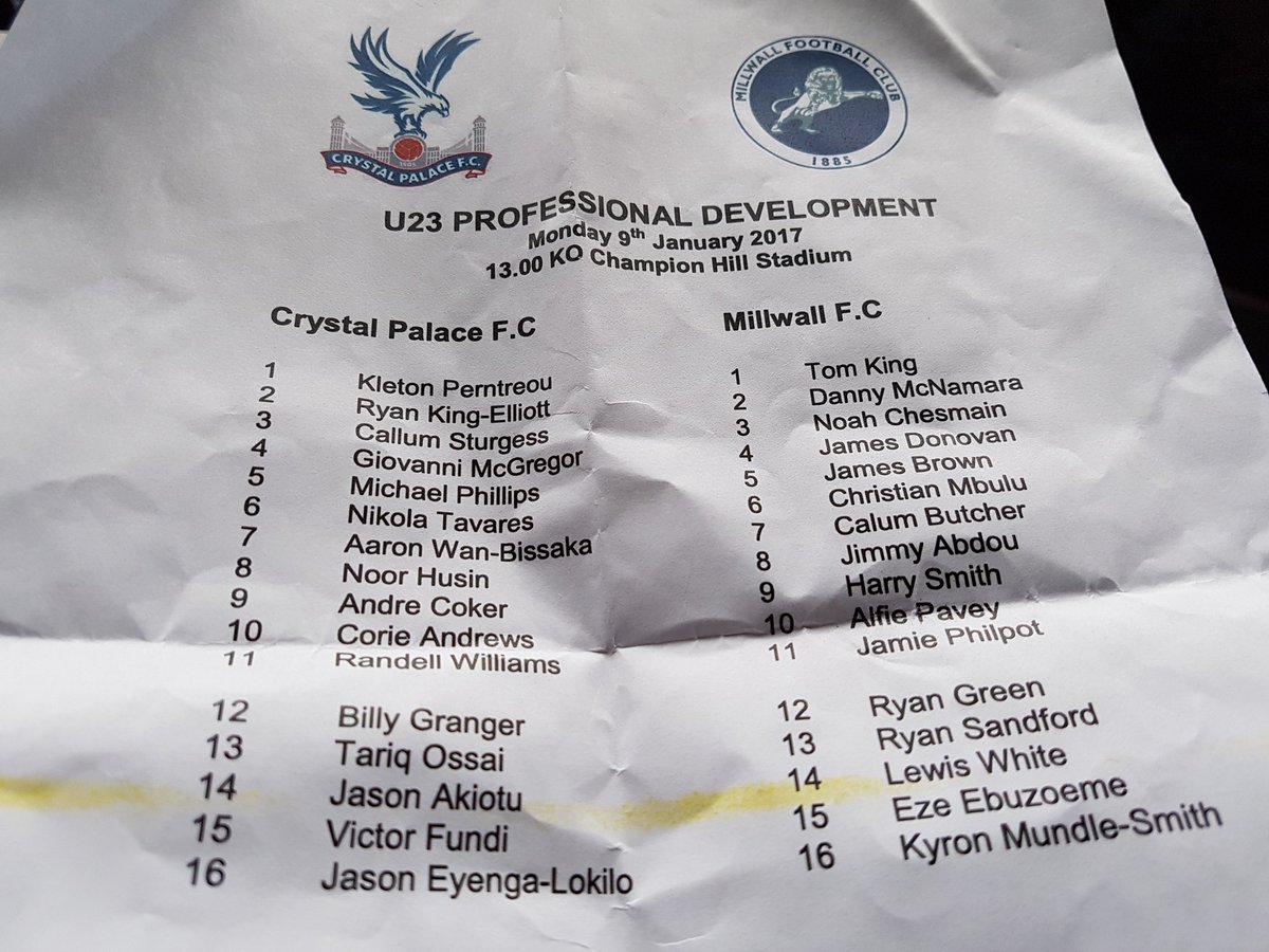 At <a href="/DulwichHamletFC/">Dulwich Hamlet FC</a> watching <a href="/CPFC/">Crystal Palace F.C.</a> U23s vs <a href="/MillwallFC/">Millwall FC</a> U23s ⚽