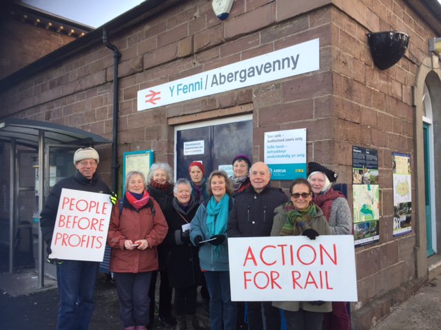 ActionForRail's tweet image. Rail campaigners at Abergavenny station on 3 Jan, taking part in our @ActionForRail action day! #RailRipOff