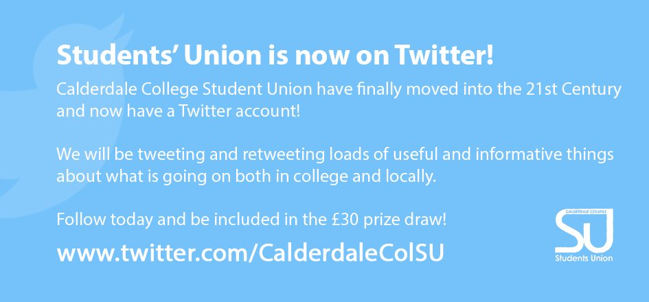 CalderdaleColSU's tweet photo. All you need to be doing is following us! Win £30 in our competition, Must be a student at @CalderdaleCol to have a chance at winning. https://t.co/ueieAg9jhr