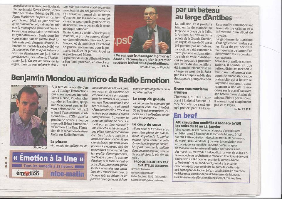 Merci à Nice Matin pour l'article dédié à #BenjaminMondou dans l'édition de dimanche 8 Janvier #PassionnémentTNN #immobilier #CotedAzur