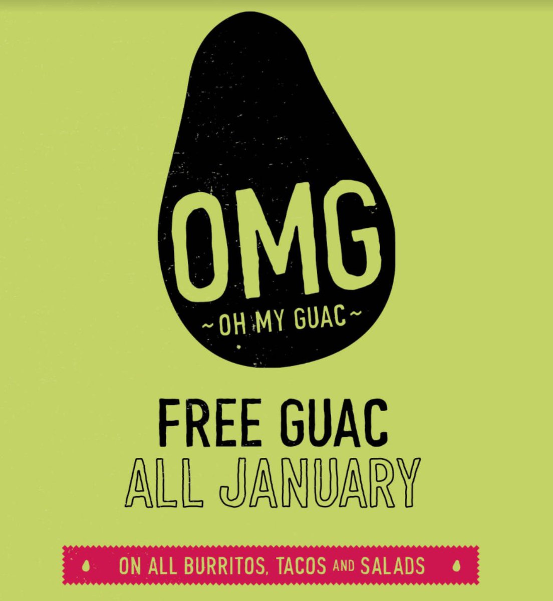 #OhMyGuac! We're bringing back free #guacamole on all burritos, tacos and salads this January...