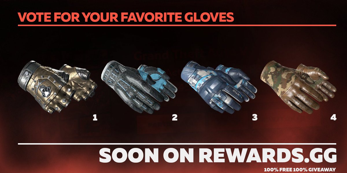 RewardsGG's tweet photo. Vote for your favorite #CSGO gloves and we will add it to our #giveaways tonight! - https://t.co/7zwIK8Vpcr https://t.co/seXIDU1uF9