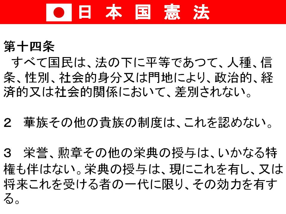 人種差別撤廃条約bot On Twitter 日本国憲法 第14条 すべて国民は 法の下に平等であつて 人種 信条 性別 社会的身分又は門地により 政治的 経済的又は社会的関係において 差別されない Https T Co Zb4vkcrywd