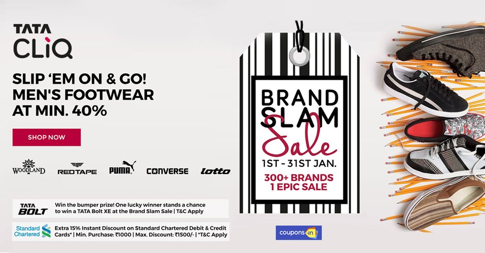 CouponsIn's tweet photo. Minimum 40% Off On Men's #footwear @TataCLiQ
https://t.co/oQ3T3SZsq3
#BrandSlamSale #coupons #Shoes #Mensfashion #fashion #Brands https://t.co/TNJP2ZSiev