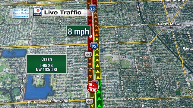 Crash on I-95 SB approaching NW 103rd St #traffic https://t.co/SRMPK9cuUh