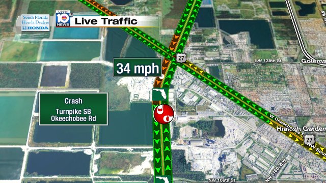 Crash on Turnpike SB at Okeechobee Rd #traffic https://t.co/H9e4eRTCxF