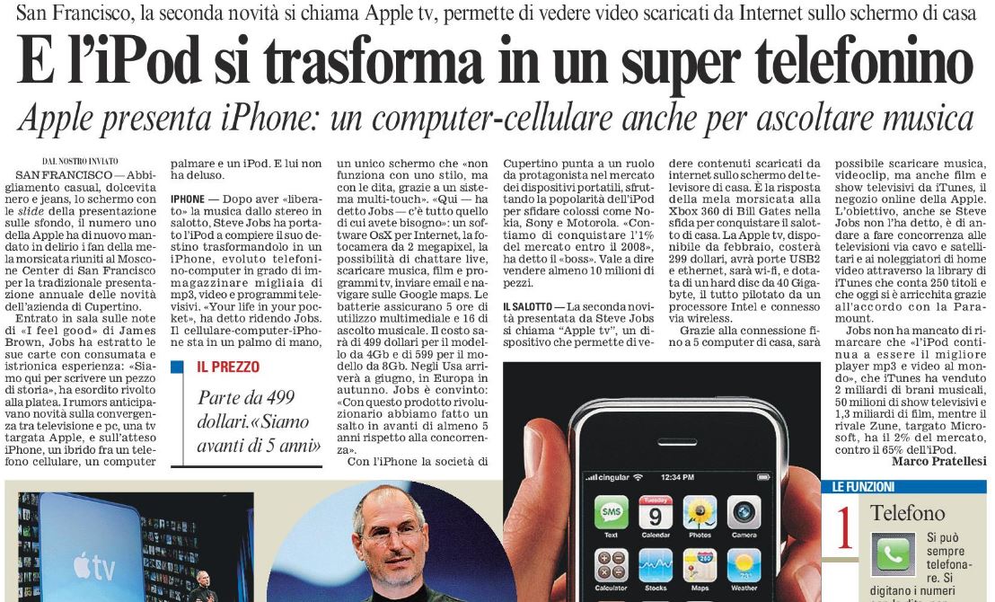 Il 'super telefonino': 10 anni fa la presentazione del primo iPhone #ArchivioCorriere - bit.ly/2iUmIc9