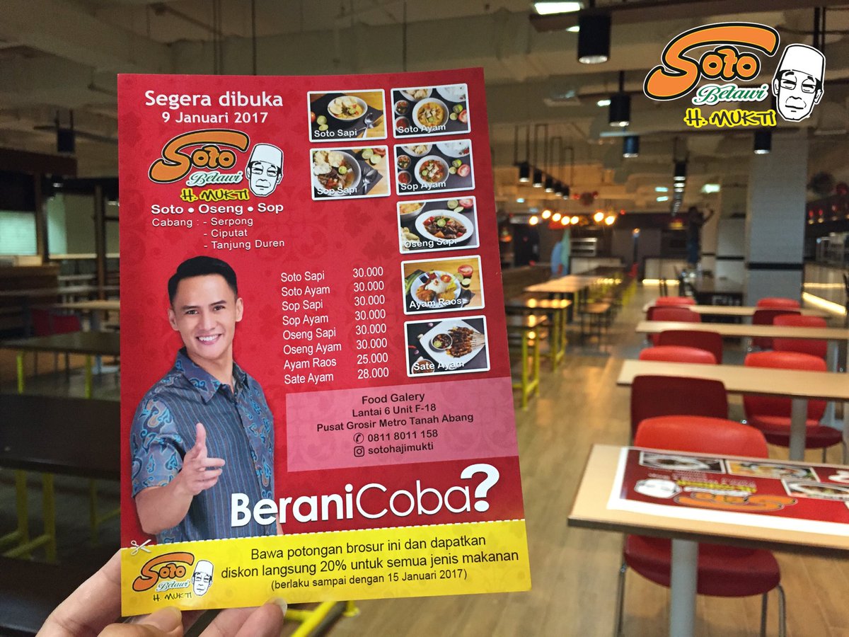 irwan_hy's tweet photo. Soto Betawi H. Mukti 
Kini hadir di Pusat Grosir Metro Tanah Abang (PGMTA) https://t.co/SD3m71fXRB