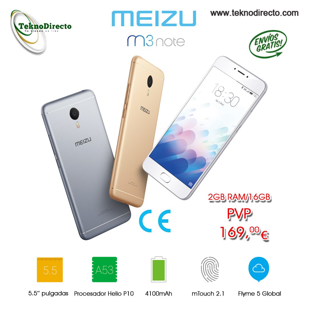 TeknoDirecto's tweet photo. ¡Oferta #Meizu #M3Note de 16GB por sólo 169€!
Idioma español, PlayStore. Garantía en España 2 años
Cómpralo en https://t.co/V7nCrskUVd https://t.co/ggyX5xqv9p