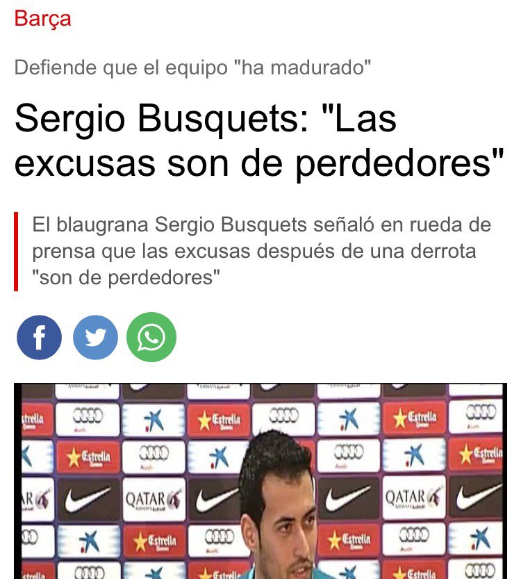 Busquets:"Los árbitros deberian estar mejor preparados"

Solo te responderé con palabras que tu mismo dijiste hace tiempo